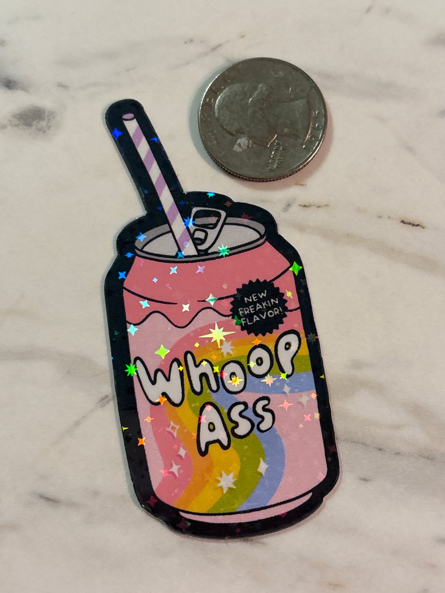 A can of whoop ass. Sticker